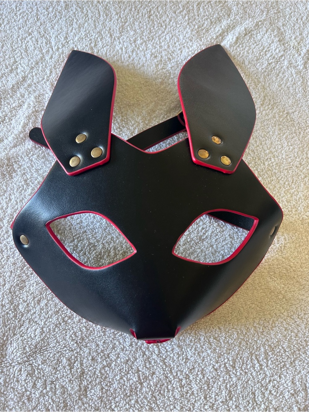 Cosplay Black Faux Leather Bunny Mask with Red Trim